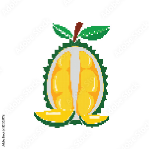 pixel art of golden fruit durian isolated background.