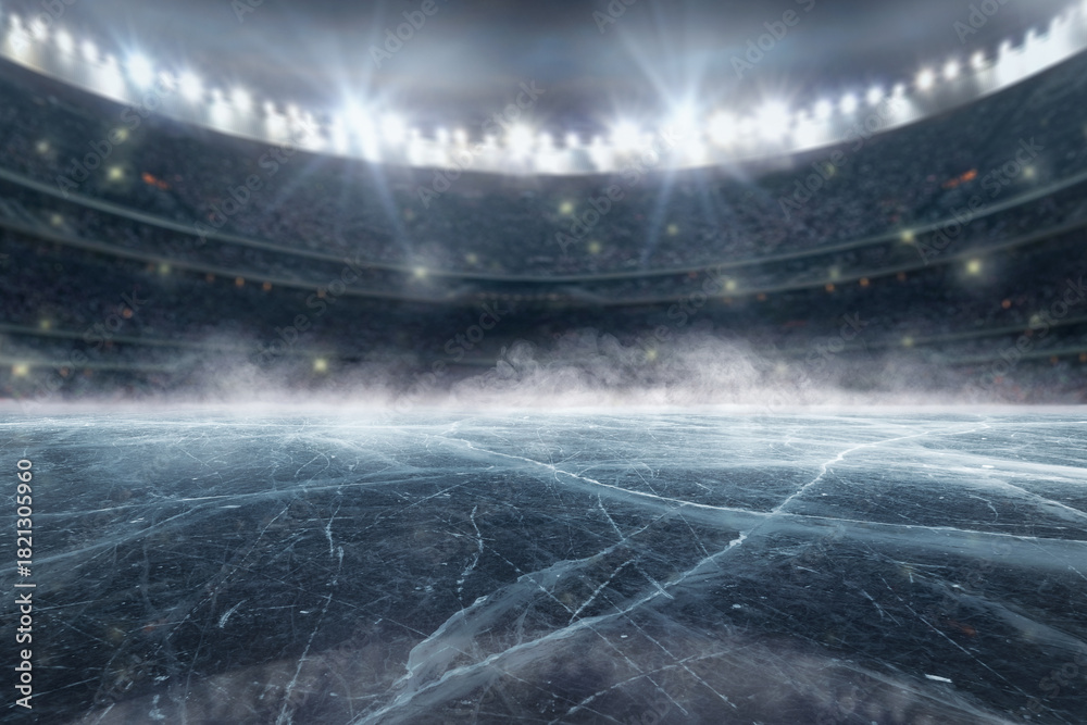 Fototapeta premium Hockey ice rink sport arena empty field - ice hockey stadium