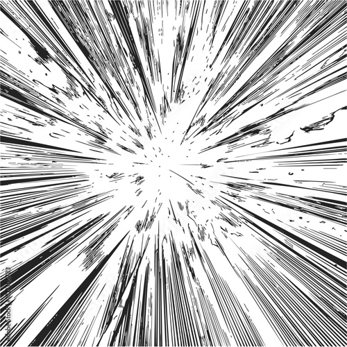 Manga explosion effect sketch hand drawn with dynamic radial speed lines. Vector illustration