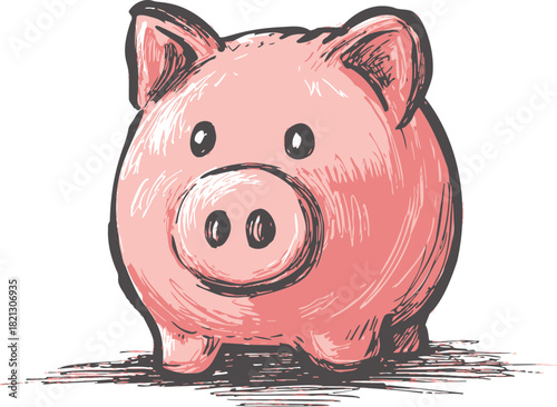 Piggy bank sketch hand drawn style isolated on white background. Vector illustration