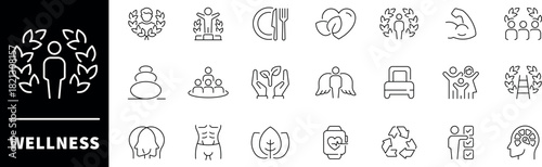 Wellness  vector icons. Wellness icon set. Spa, relaxation, health, exercise, diet, wellbeing, meditation, aromatherapy, wellness related icons.