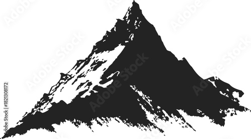 Mountain peak sketch, hand drawn vector, rugged snow-capped summit with sharp slopes. Vector illustration