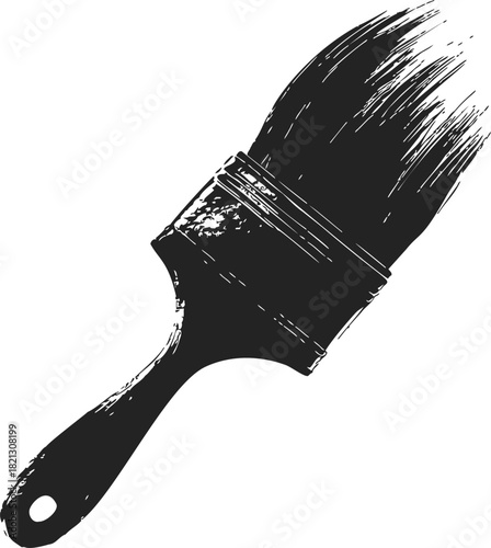 Paint brush sketch hand drawn style with textured bristles and wooden handle. Vector illustration