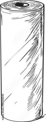 Plastic wrap roll sketch, hand drawn cylindrical packaging vector illustration . Vector illustration