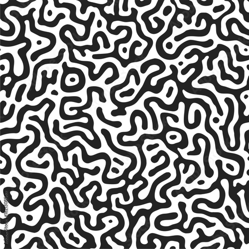 Abstract black and white maze pattern, hand drawn sketch style, seamless organic lines. Vector illustration