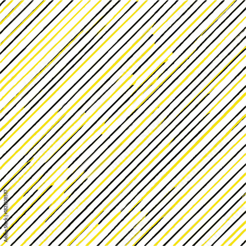 Diagonal stripes pattern, hand drawn sketch style, yellow black white lines. Vector illustration