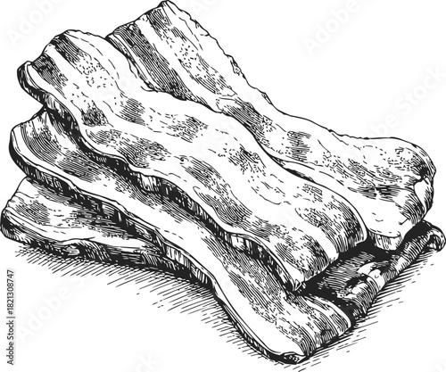 Bacon slices sketch hand drawn style detailed food illustration. Vector illustration