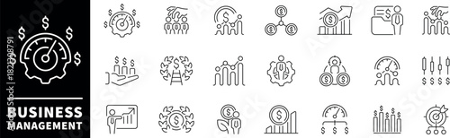 Business management line icons set. Business management thin outline icons pack. Management icon collection. Business related icons