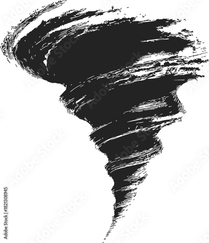 Tornado, hand drawn sketch with dynamic swirling vortex and wind motion lines. Vector illustration