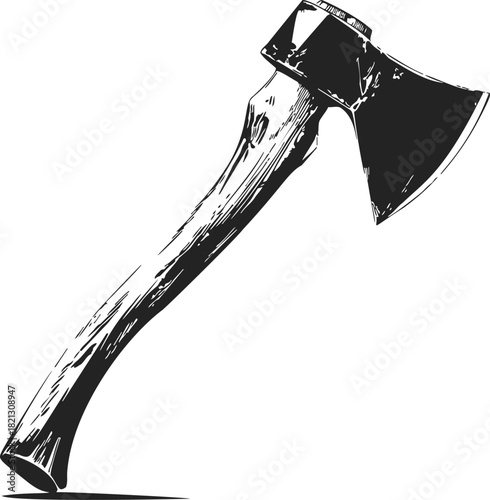 Axe hand drawn sketch with wooden handle and metal blade. Vector illustration