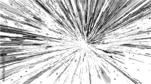 Speed lines, hand drawn sketch radiating from center point. Vector illustration