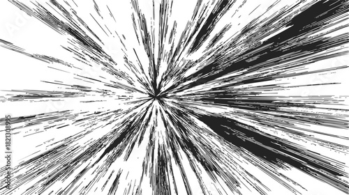 Speed lines, hand drawn sketch, radial motion effect converging to center point. Vector illustration