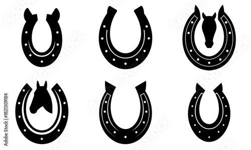 Horseshoe luck icons for equestrian events and western themes, vector illustration, perfect for branding, logo design, and good luck charms