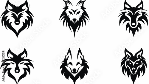 Stunning tribal wolf head designs, perfect for logos, tattoo art, and branding projects, ideal for wildlife themes and powerful, bold statements