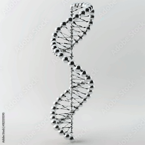 Realistic 3D DNA Double Helix Model, High-Detail Molecular Structure with Color-Coded Nucleotides and Twisting Ladder Design, Isolated on a Clean White Background for Scientific and Educational Use.
