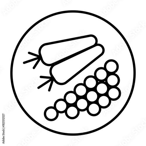 Plate with two carrots and peas thin line icon, vegetables concept. Vector graphics. Food sign on white background, style icon mobile or web design.