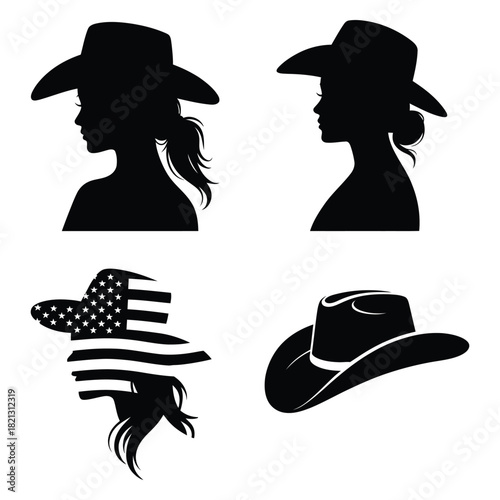 Collage of Cowboy Hat Silhouettes and Woman Profiles
