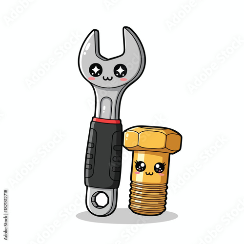Adjustable Wrench and Bolt Cartoon Characters