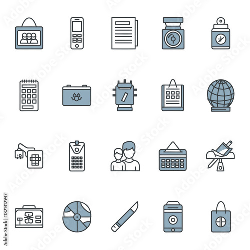 Diverse Set of Flat Icons Representing Various Objects and Concepts