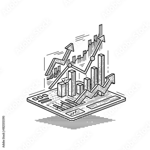Holographic interface displaying economic growth indicators and charts  