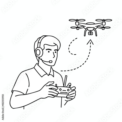 Man Operating Drone with Remote Control