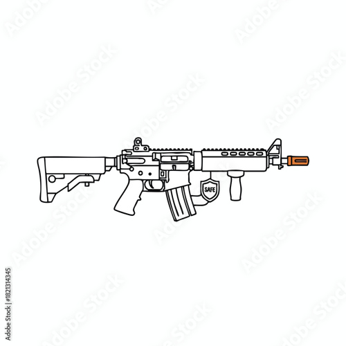 Illustration of Modern Assault Rifle with Bullet