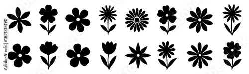 Flower silhouette collection. Shapes created with high quality. Simple blooms and petal forms appear in cheerful natural arrangements