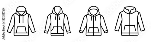 Outline illustration of hooded sweatshirts and zip up hoodies fashion apparel vector design