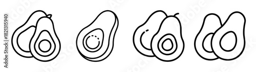 Avocado outline drawing vector illustration, healthy food, fruit, vegan, vegetarian, diet, art