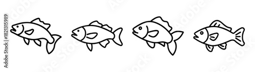 Four fish drawing outline vector illustration for coloring pages and educational resources for kids
