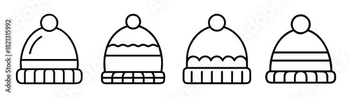 Collection of winter hats vector illustration, knitted beanie caps for cold weather apparel design ideas