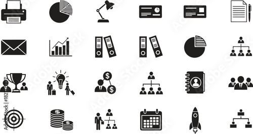 Collection of business management icons for various purposes in presentations