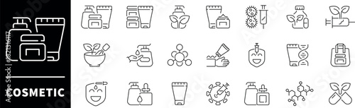 Set of outline icons related to cosmetics and beauty. Cosmetics linear vector icons. Beauty, Skincare, Makeup, Perfume, Fragrance, Cosmetics vector icons