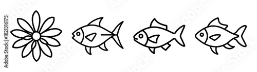 Flower and fish line art vector illustration, aquatic life, floral design, nature, ocean life drawing