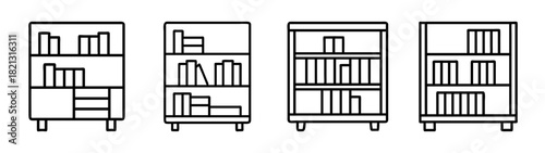 Collection of bookshelf furniture vector illustration for home decor and organization ideas