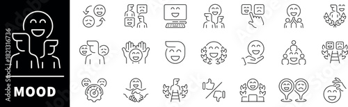 Thin line icons set related to mood and emotions. Mood thin line icons set. Emotion expression symbols