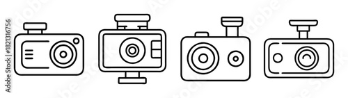 Vintage camera collection line art drawing antique photography equipment icon vector graphic design