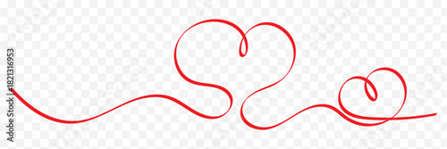 One continuous line drawing of two hearts isolated on transparent background. Editable stroke. Vector illustration. Love doodle icon.
