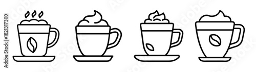 Latte art vector illustration: coffee drinks, cappuccino, espresso, mocha, and macchiato cups