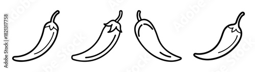 Black and white line art drawing of fresh chili peppers for coloring pages and educational use