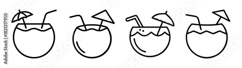 Tropical cocktail drinks illustration with umbrellas and straws summer vacation clip art design