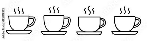 Four steaming coffee mugs vector illustration for cafe menu design and morning beverage concepts art