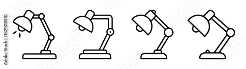 Desk lamp vector illustration set, adjustable table lamp clip art in line art style for design 90