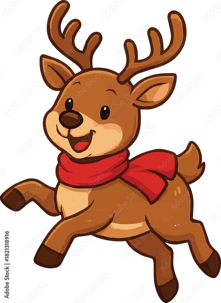 Obraz premium Cute Cartoon Reindeer in Scarf