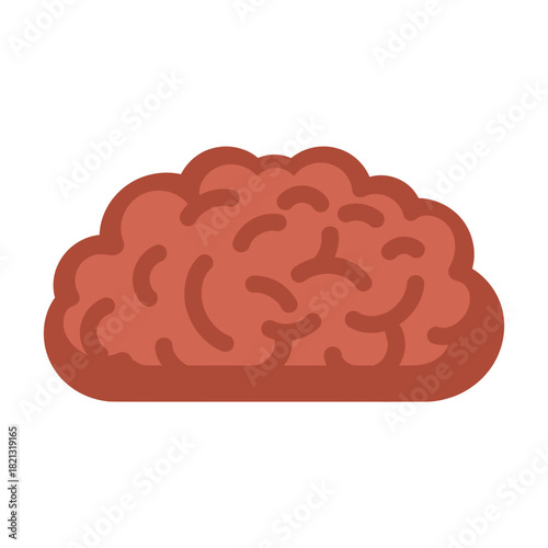Simple flat design vector icon of a human brain representing intelligence and thought processes.