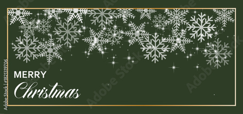 festive Christmas greeting card features intricate snowflakes, a touch of shimmer, and elegantly scripted holiday wishes, creating a captivating festive ambiance background