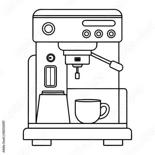 Detailed Line Art of an Espresso Machine with Cup.