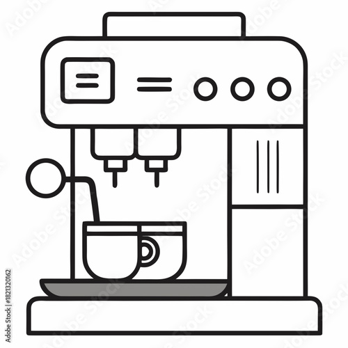 Espresso Machine with Cups Minimalist Line Art Illustration.