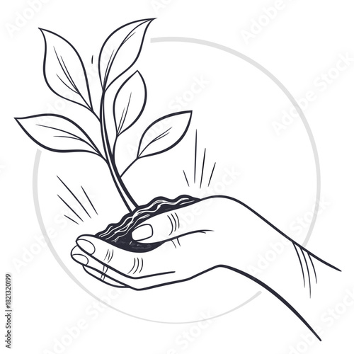 Hand Nurturing a Sprout Symbol of Growth and Environmental Care.