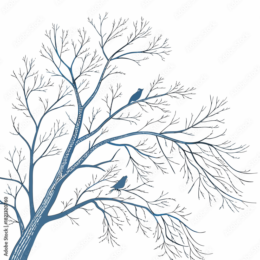 Fototapeta premium Winter Tree with Birds A Serene Nature Illustration.